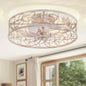 LEDIARY Caged Ceiling Fans with Lights, White Flush Mount Ceiling Fan with Remote, Small Low Profile Bladeless Ceiling Fan Light Fixture for Bedroom, Kitchen, Dining Room-White Gold Color