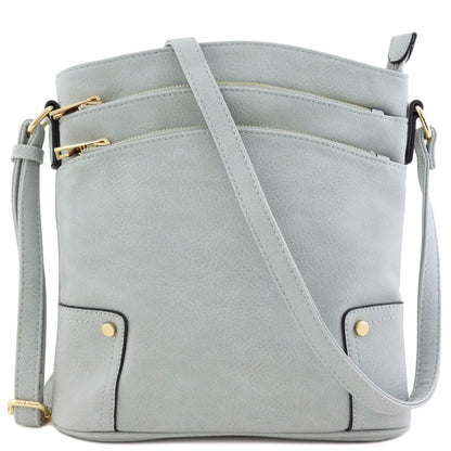 ALYSSA Triple Zip Pocket Large Crossbody Bag