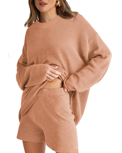 XIEERDUO Womens Sweater Sets 2 Piece Outfits Shorts Athleisure Lounge Wear Fall Fashion 2024