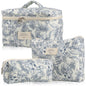 Cute Makeup Bag for Women(2 Pcs), Travel Cosmetic Bags, Quilted Coquette Aesthetic Floral Toiletry Organizer Bag (NavyBlue Flower)