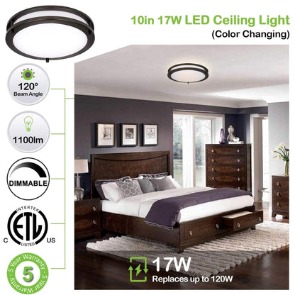 13 inch Flush Mount LED Ceiling Light Fixture, 2700K/3000K/3500K/4000K/5000K Adjustable Ceiling Lights, Oil Rubbed Bronze Saturn Dimmable Lighting for Hallway Bathroom Kitchen or Stairwell, ETL Listed