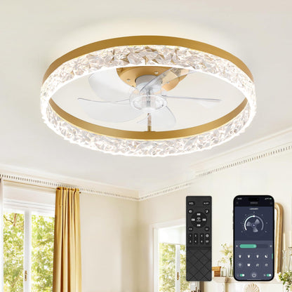 LEDIARY 20" Modern Ceiling Fans with Lights and Remote, Dimmable Low Profile Ceiling Fan, Flush Mount Ceiling Fan, Stepless Color Temperature Change and 6 Speeds - White