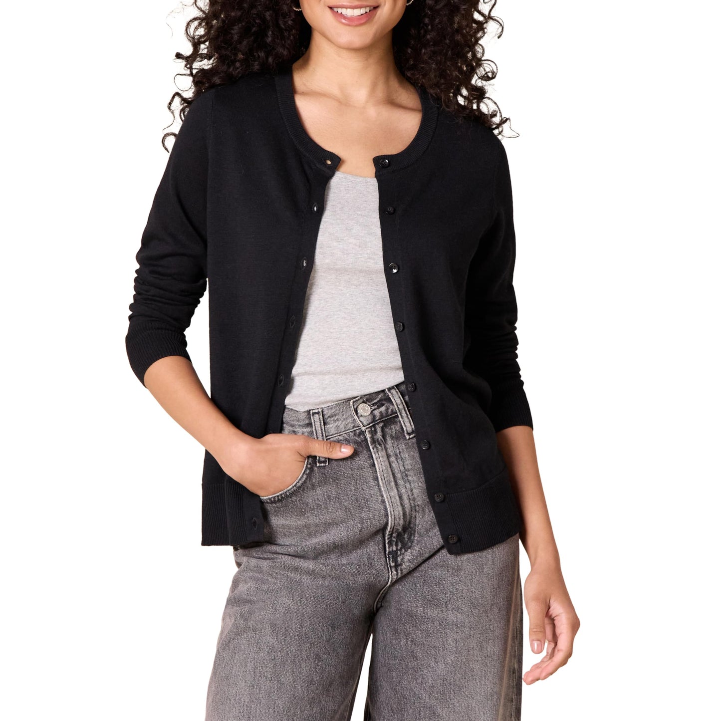 Women's Lightweight Crewneck Cardigan Sweater (Available in Plus Size)