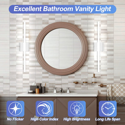 Combuh Modern Bathroom Light Fixtures Over Mirror 16 Inch IP44 9W Chrome Vanity Light Bar for Bathroom Wall Light Fixtures Cool White 6000K