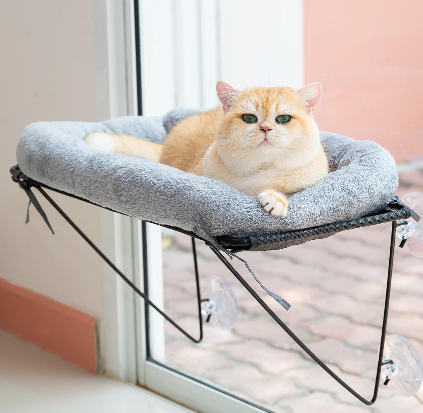 ROOVE Cat Window Perch – Luxury Ultra-Soft & Cozy Hammock for Indoor Cats and Kittens, Sturdy Metal Frame with 4 Strong Suction Cups, Comfortable Window Seat for Resting, Observing,and Lounging (Grey)