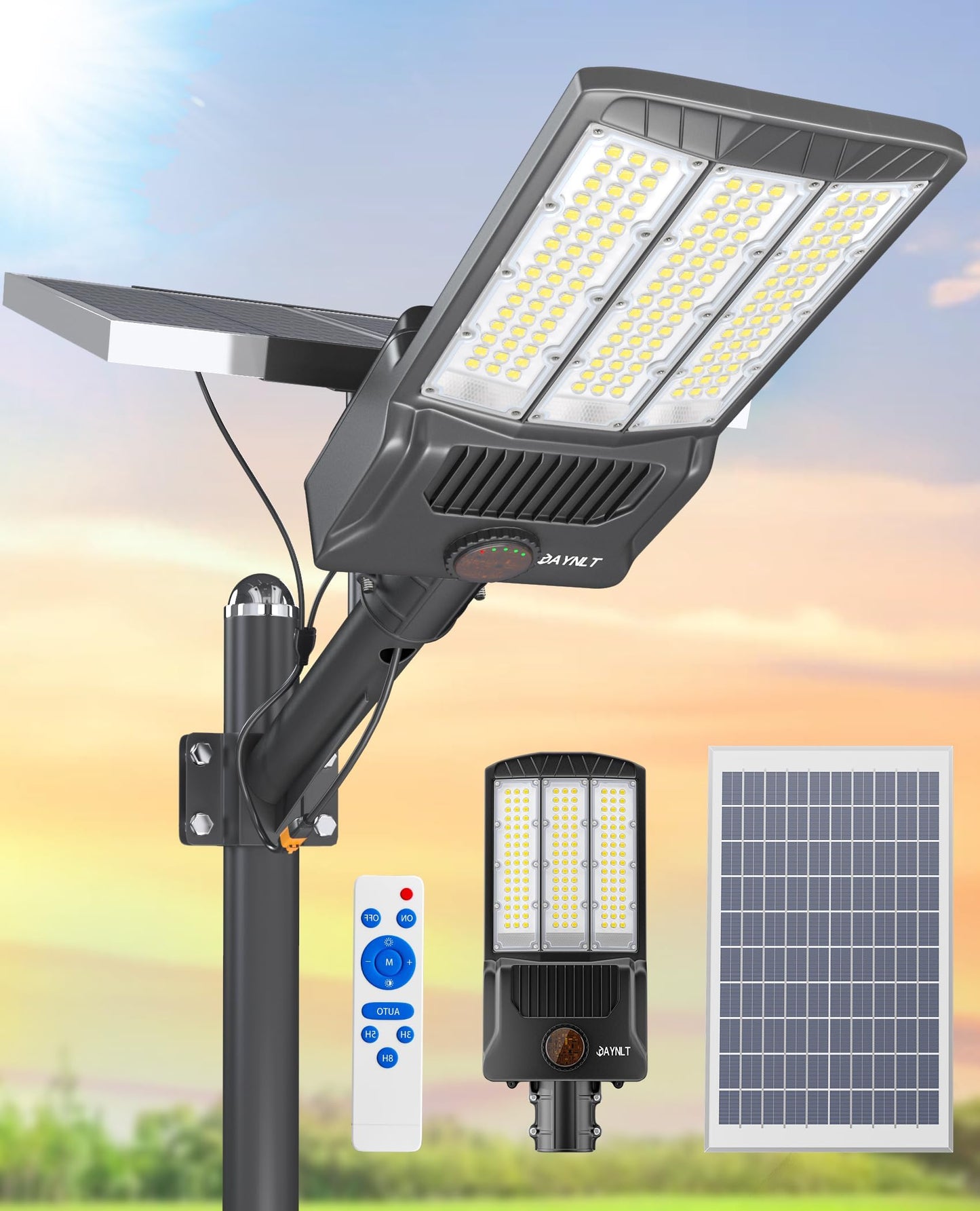 JAYNLT Y-12000W Solar Street Lights Outdoor,6500K High Lumen Solar Parking Lot Lights Commercial, Large Split Type Solar Flood Lights with Remote Control,Solar Security Lights for Yard,Driveway