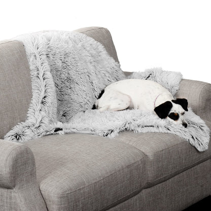 Furhaven - Manta impermeable y lavable para perros y gatos de interior, hecha en piel sintética de pelo largo sintético y terciopelo en color madera, XL, gris niebla