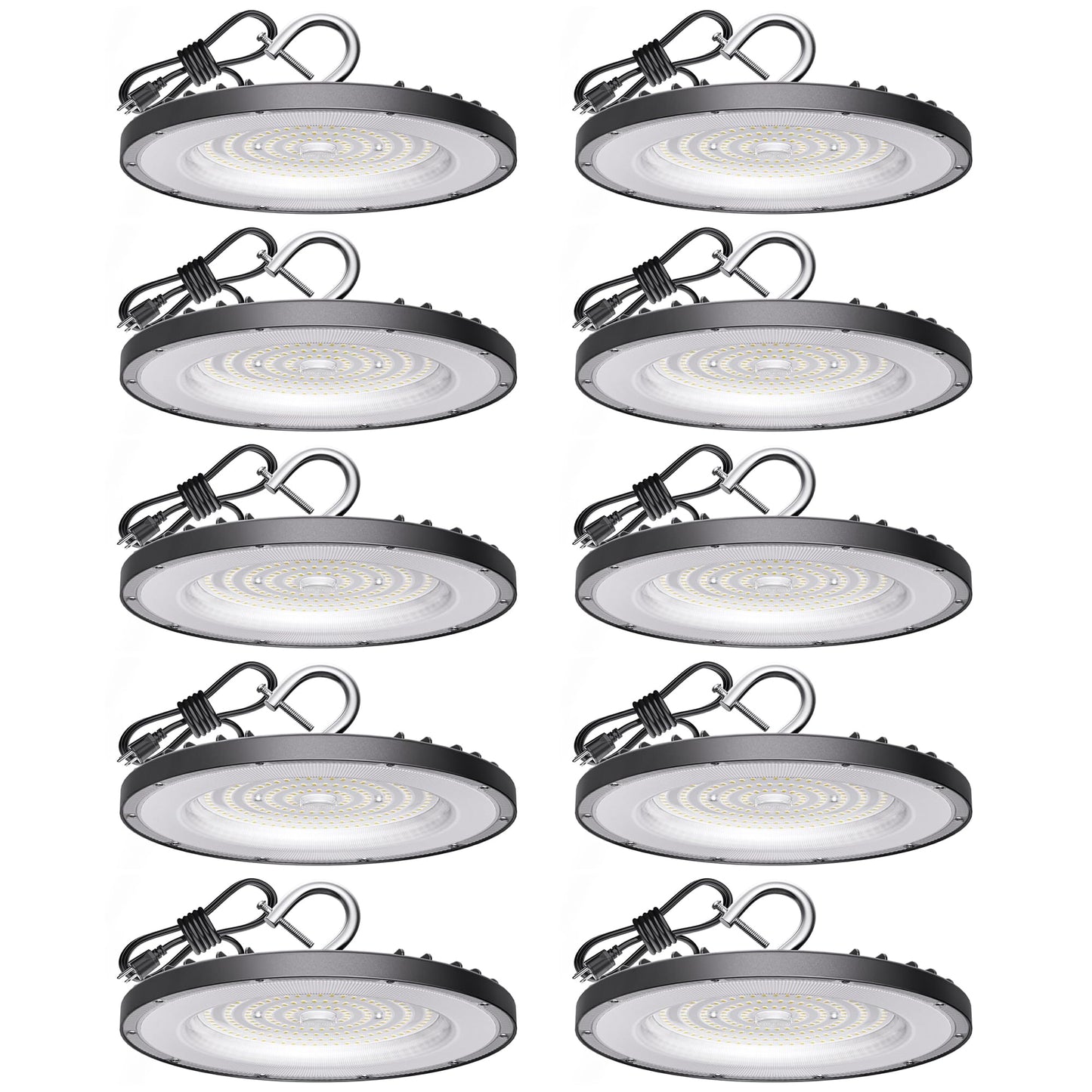10 Pack UFO LED High Bay Light 200W, 30000 LM, 5000K Daylight, Commercial High Bay LED Shop Lights Fixture with 5' Cable US Hook for Warehouse Workshop Factory Barn Lighting