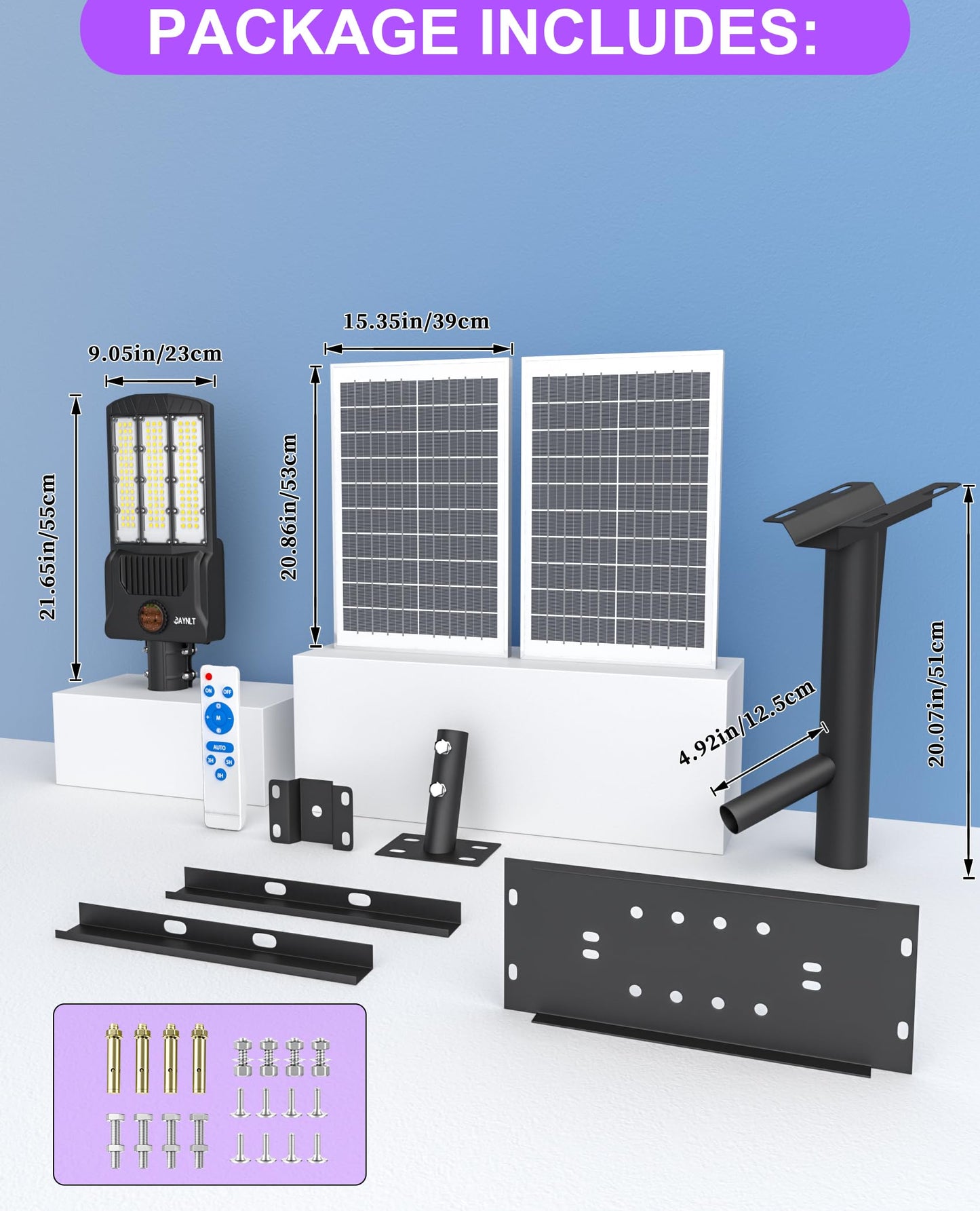 JAYNLT Y-12000W Solar Street Lights Outdoor,6500K High Lumen Solar Parking Lot Lights Commercial, Large Split Type Solar Flood Lights with Remote Control,Solar Security Lights for Yard,Driveway