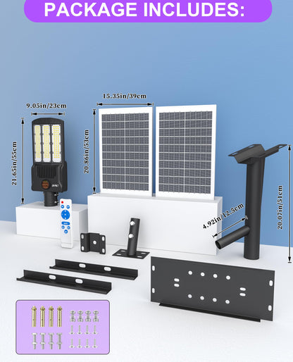 JAYNLT Y-12000W Solar Street Lights Outdoor,6500K High Lumen Solar Parking Lot Lights Commercial, Large Split Type Solar Flood Lights with Remote Control,Solar Security Lights for Yard,Driveway
