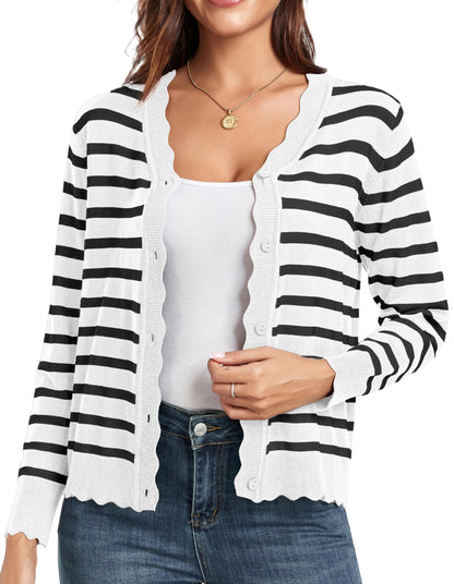 GRECERELLE Women's Long Sleeve V-Neck Button Down Cardigan Knit Shrugs Sweater