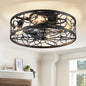 LEDIARY Caged Ceiling Fans with Lights, White Flush Mount Ceiling Fan with Remote, Small Low Profile Bladeless Ceiling Fan Light Fixture for Bedroom, Kitchen, Dining Room-White Gold Color