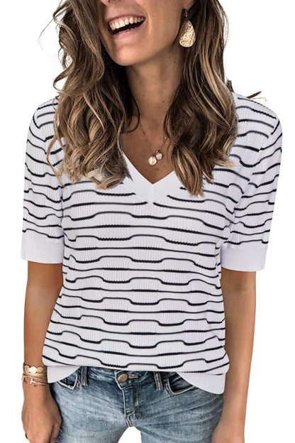 Arach&Cloz Women's Tops 2025 Spring Summer Short Sleeve Sweater Fashion Trendy Dressy Casual Outfit Versatile Knit Blouse
