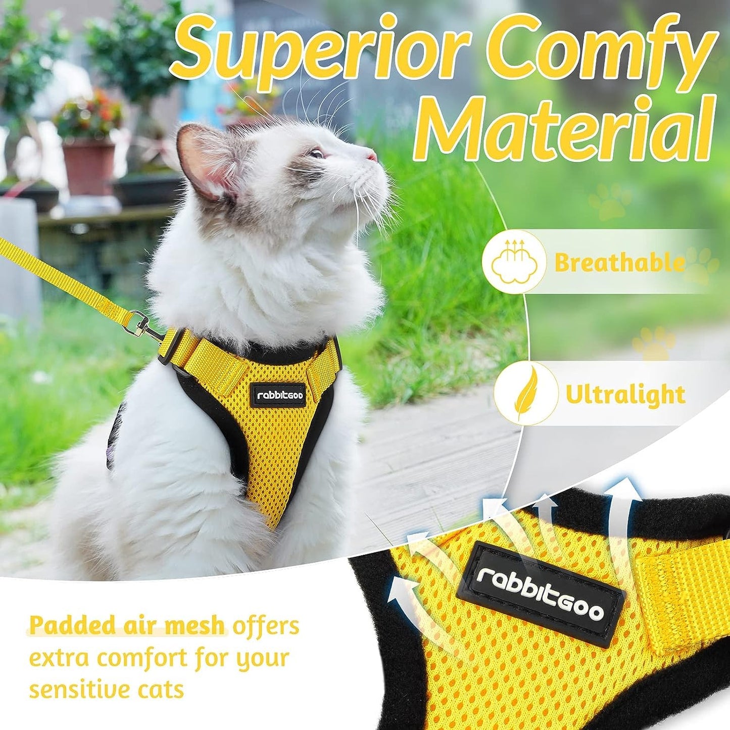 rabbitgoo Cat Harness and Leash for Walking, Escape Proof Soft Adjustable Vest Harnesses for Cats, Easy Control Breathable Reflective Strips Jacket, Black, XS