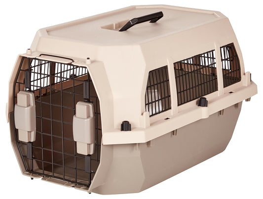 Amazon Basics 2-Door Top-Load Hard-Sided Dogs, Cats Pet Travel Carrier, Gray & Blue, 22.8"L x 15.0"W x 13.0"H