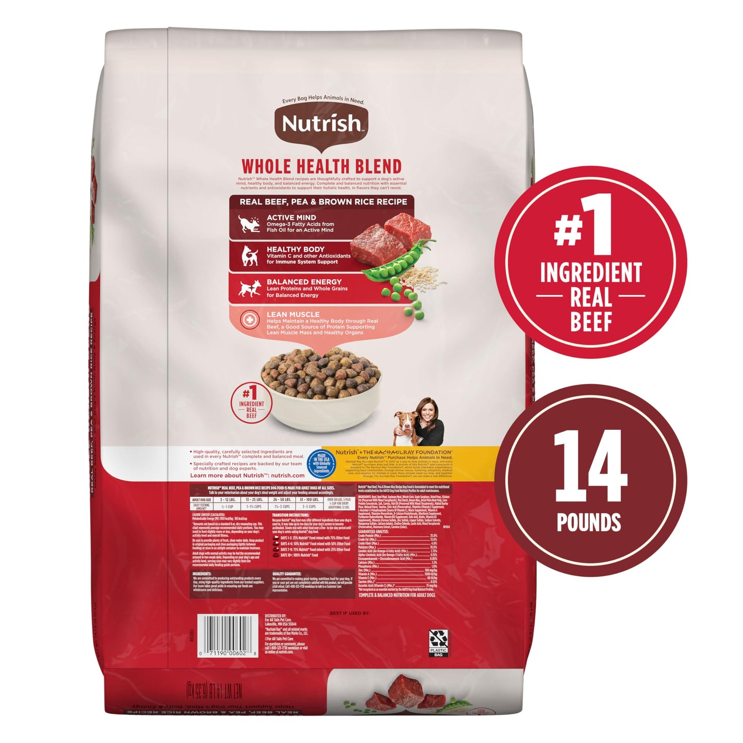 Nutrish Real Beef, Pea & Brown Rice Recipe Whole Health Blend Dry Dog Food, 40 lb. Bag, Packaging May Vary (Rachael Ray)