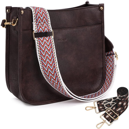 HKCLUF Crossbody Bags for Women Trendy Vegan Leather Hobo Handbags With 2PCS Adjustable Guitar Strap Shoulder Bucket Bags