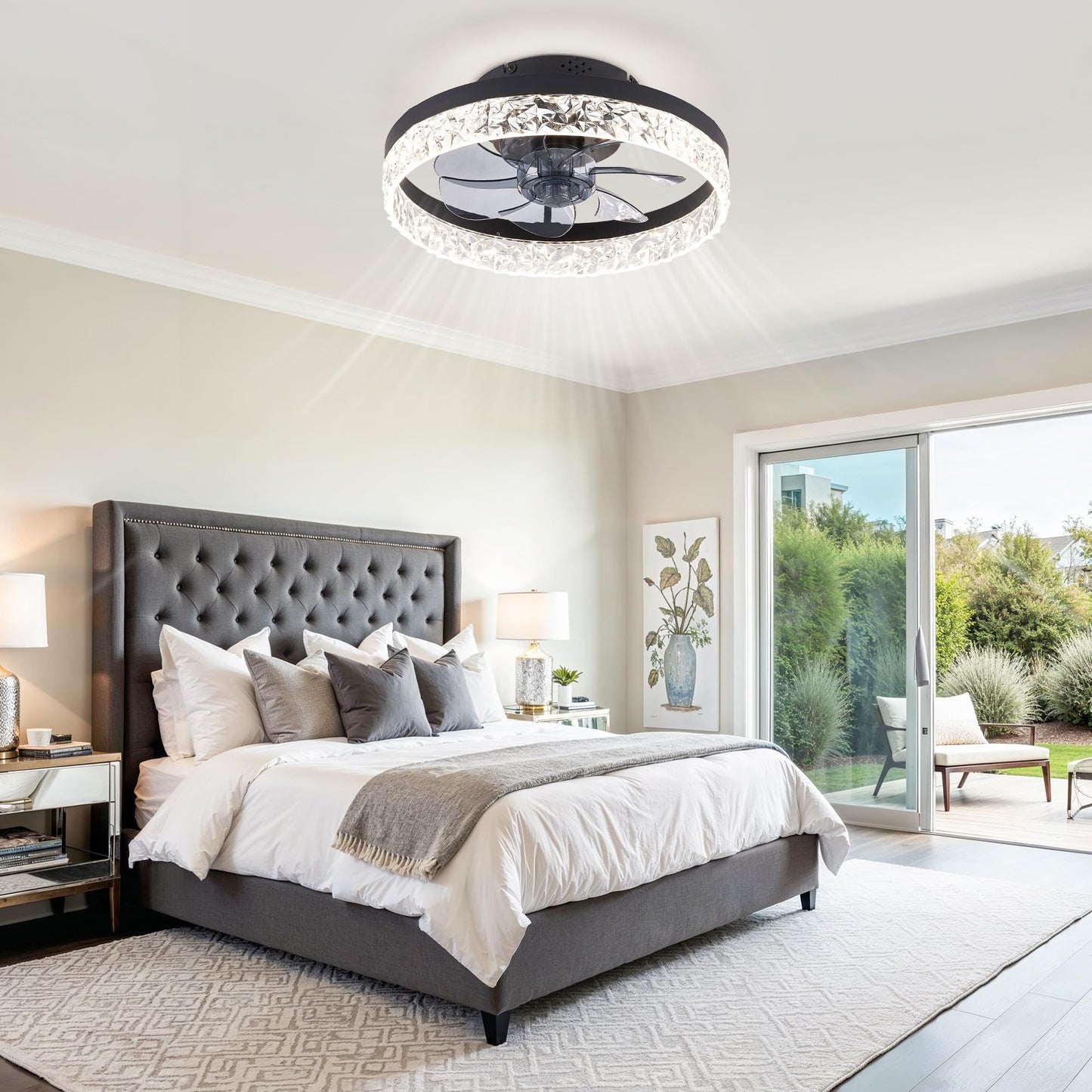LEDIARY 20" Modern Ceiling Fans with Lights and Remote, Dimmable Low Profile Ceiling Fan, Flush Mount Ceiling Fan, Stepless Color Temperature Change and 6 Speeds - White