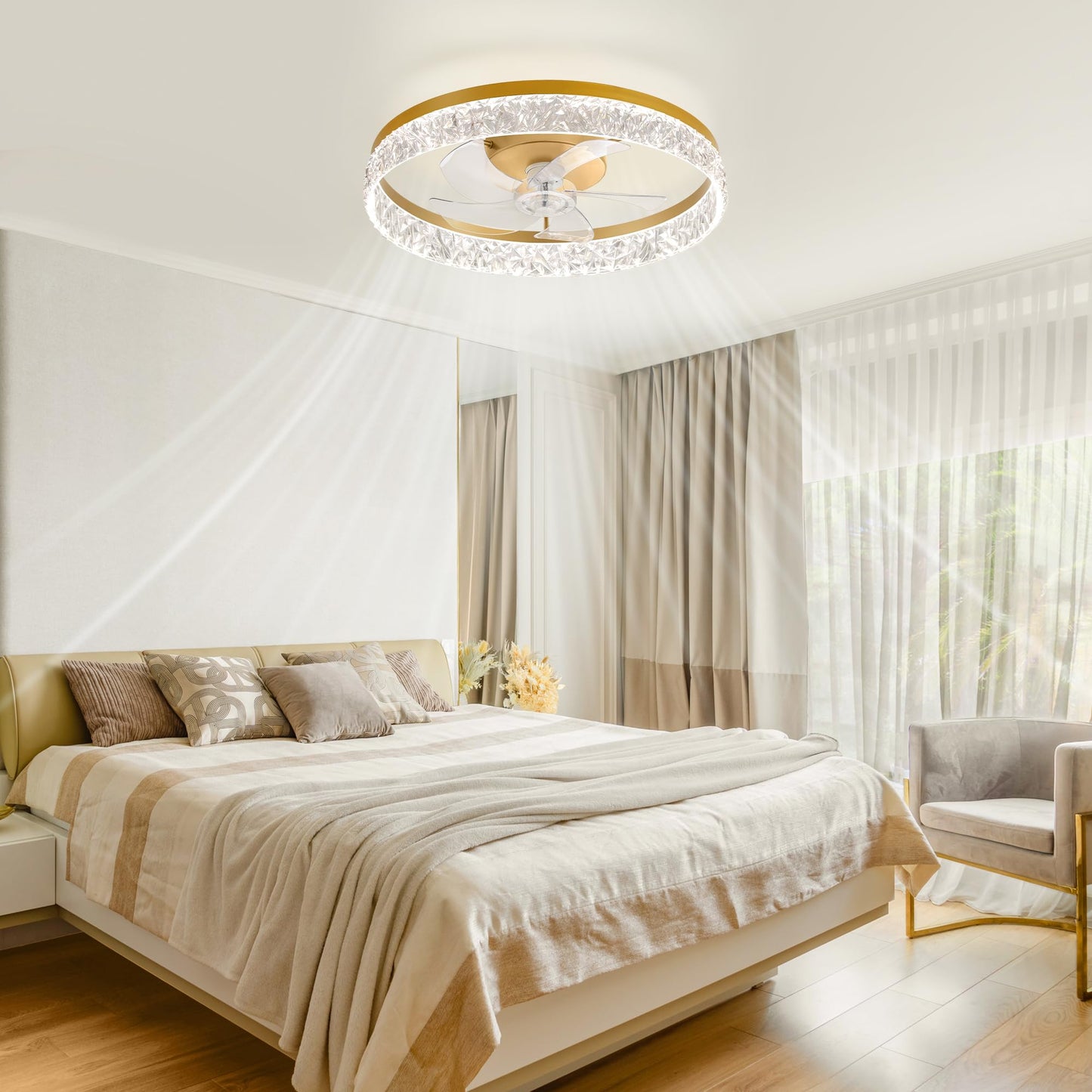 LEDIARY 20" Modern Ceiling Fans with Lights and Remote, Dimmable Low Profile Ceiling Fan, Flush Mount Ceiling Fan, Stepless Color Temperature Change and 6 Speeds - White