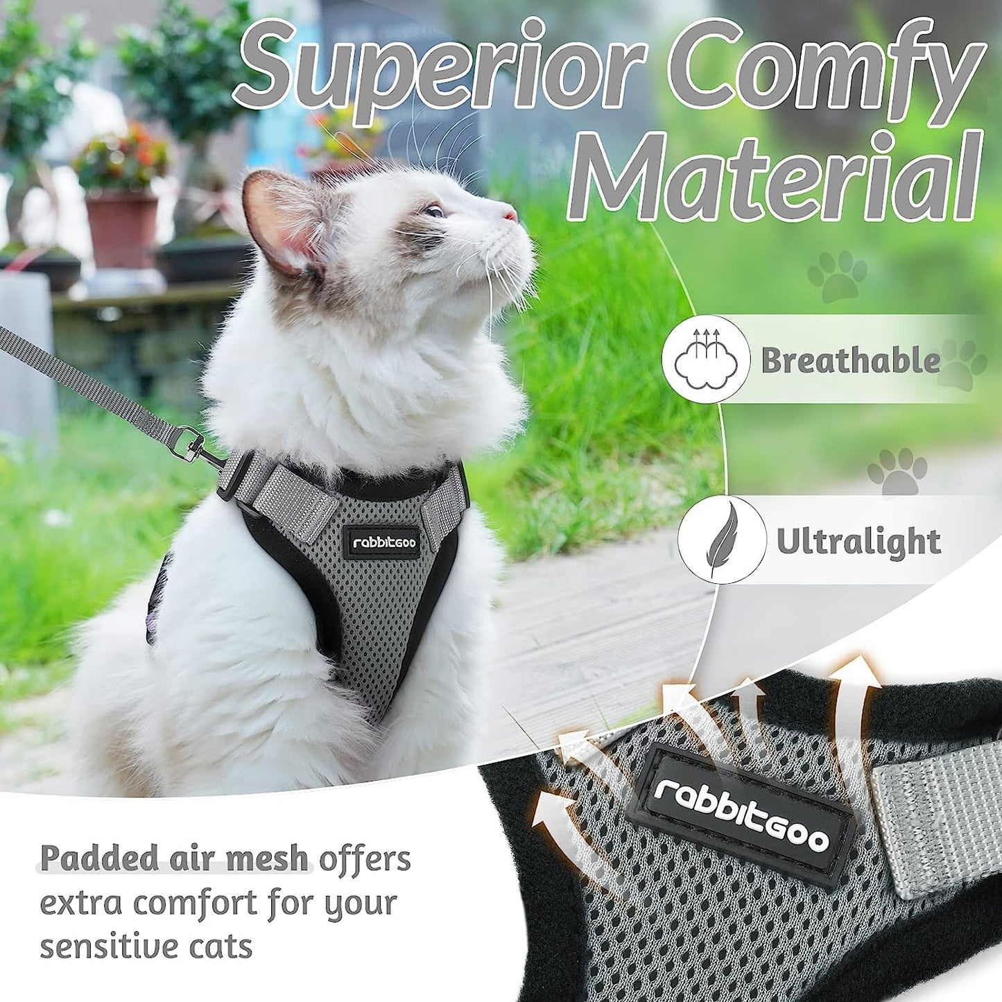 rabbitgoo Cat Harness and Leash for Walking, Escape Proof Soft Adjustable Vest Harnesses for Cats, Easy Control Breathable Reflective Strips Jacket, Black, XS