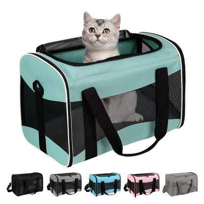 Cat Carrying Case Pet Dog Carrier Soft-Sided Cat Bag Airline Approved, Pet Travel Carrier Up to 15 Lbs, Collapsible Cat Carrier Dog Carrier for Medium Cats Small Cats Dogs(17x11x11 Green)
