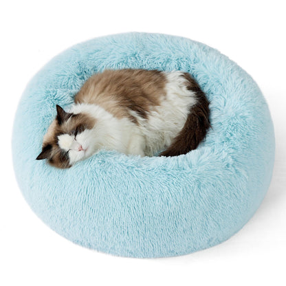 Bedsure Calming Cat Beds for Indoor Cats - Small Cat Bed Washable 20 inches, Anti-Slip Round Fluffy Plush Faux Fur Pet Bed, Fits up to 15 lbs Pets, Camel