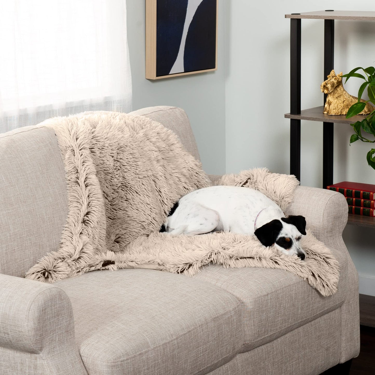 Furhaven - Manta impermeable y lavable para perros y gatos de interior, hecha en piel sintética de pelo largo sintético y terciopelo en color madera, XL, gris niebla