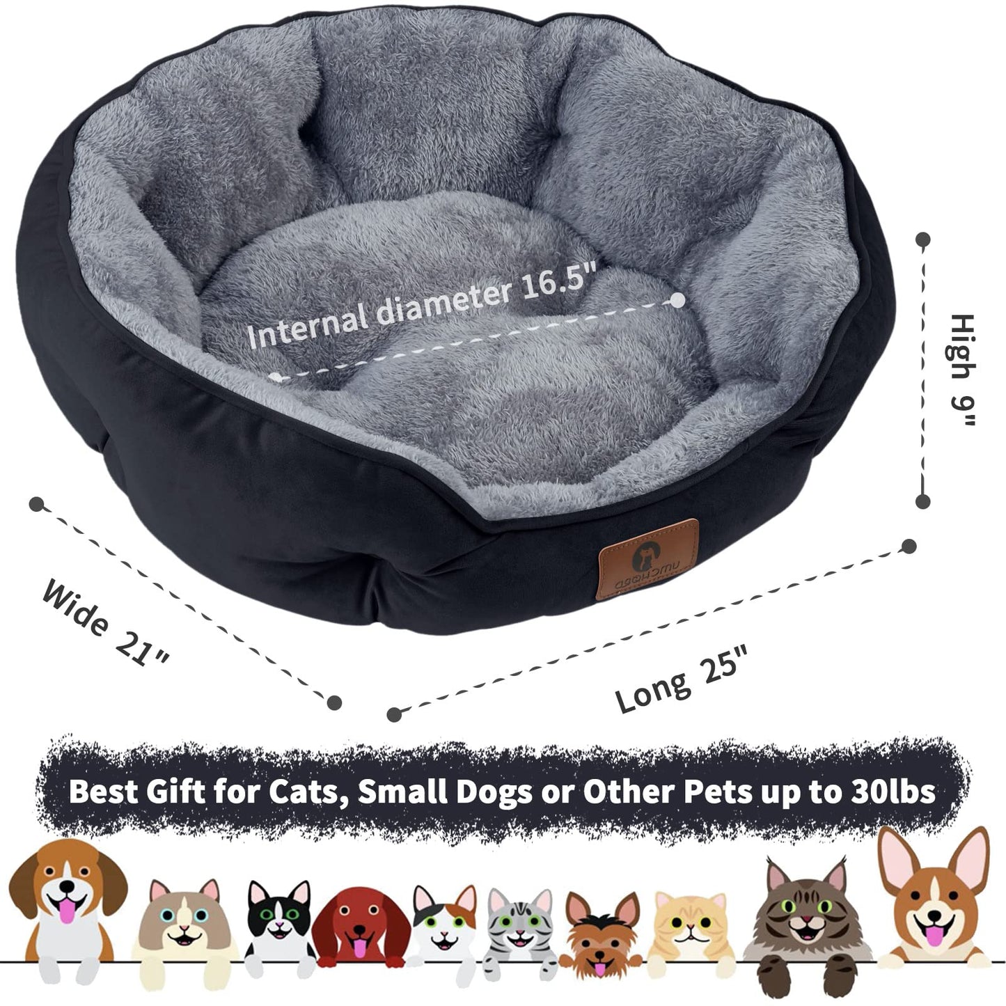 Asvin Small Dog Bed for Small Dogs, Cat Beds for Indoor Cats, Pet Bed for Puppy and Kitty, Extra Soft & Machine Washable with Anti-Slip & Water-Resistant Oxford Bottom, Grey, 20 inches