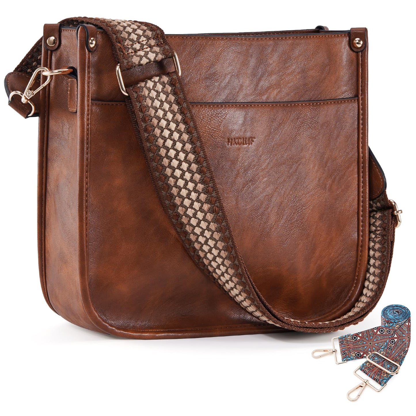 HKCLUF Crossbody Bags for Women Trendy Vegan Leather Hobo Handbags With 2PCS Adjustable Guitar Strap Shoulder Bucket Bags