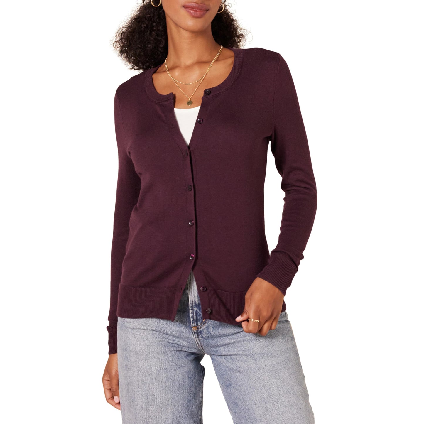 Women's Lightweight Crewneck Cardigan Sweater (Available in Plus Size)