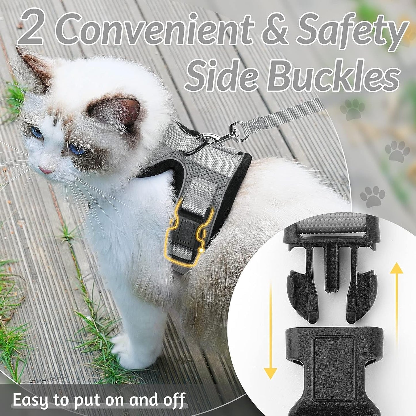 rabbitgoo Cat Harness and Leash for Walking, Escape Proof Soft Adjustable Vest Harnesses for Cats, Easy Control Breathable Reflective Strips Jacket, Black, XS