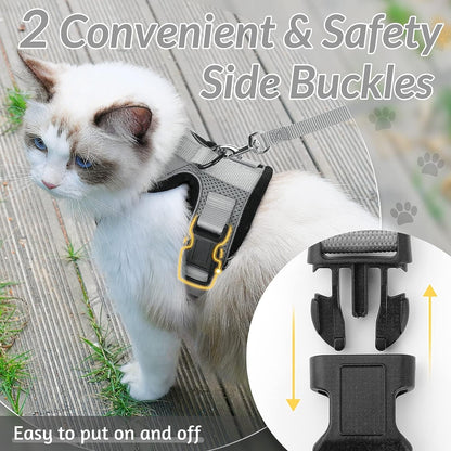rabbitgoo Cat Harness and Leash for Walking, Escape Proof Soft Adjustable Vest Harnesses for Cats, Easy Control Breathable Reflective Strips Jacket, Black, XS