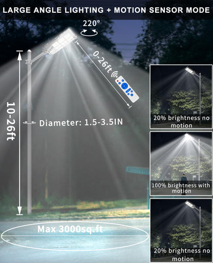 JAYNLT Y-7200W Solar Street Lights Outdoor,680000LM 6500K High Lumen Solar Parking Lot Lights Commercial, Dusk to Dawn Solar Security Flood Lights with Motion Sensor for Parking Lot,Garage,Stadium