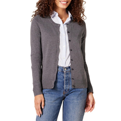 Women's Lightweight Crewneck Cardigan Sweater (Available in Plus Size)