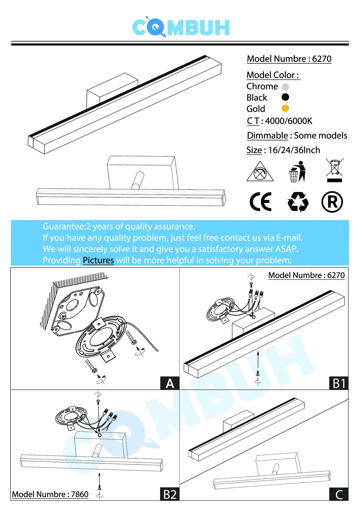 Combuh LED Bathroom Vanity Light Bar 16 Inch 9W Black IP44 Bathroom Light Fixtures Over Mirror Modern Bath Wall Lighting Fixture Sconce Indoor Cool White 6000K