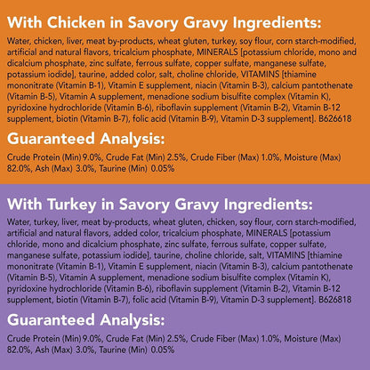 Purina Friskies Extra Gravy Wet Cat Food Chunky 24ct Variety Pack (With Chicken, Turkey, Salmon, Beef) - (Pack of 24) 5.5 oz. Cans