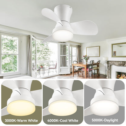 SUNMORY Ceiling Fans with Lights and Remote, 30 inch Low Profile Ceiling Fan with Light, Modern Flush Mount Ceiling Fan for Bedroom/Kitchen/Dining Room/Patio, 6 Wind Speeds, Dimmable, White