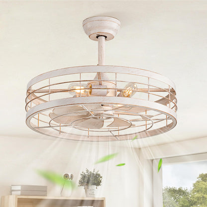 LEDIARY 16.5 inch Black Caged Ceiling Fan with Light, Fandelier Industrial Ceiling Fan with Remote, Farmhouse Fan Lights Ceiling Fixtures for Kitchen, Bedroom, Outdoor（6 Speed, Timing）-Black