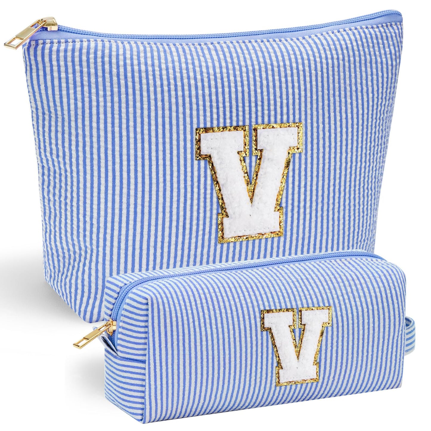 YOOLIFE Initial Makeup Bag | Teen Girl Gifts Trendy Stuff | Travel Makeup Bag for Girls | Gifts for 3 4 5 6 7 8 9 10 11 12 13 Year Old Girls | Makeup Bag for Girls Birthday Gifts for Kids Blue K