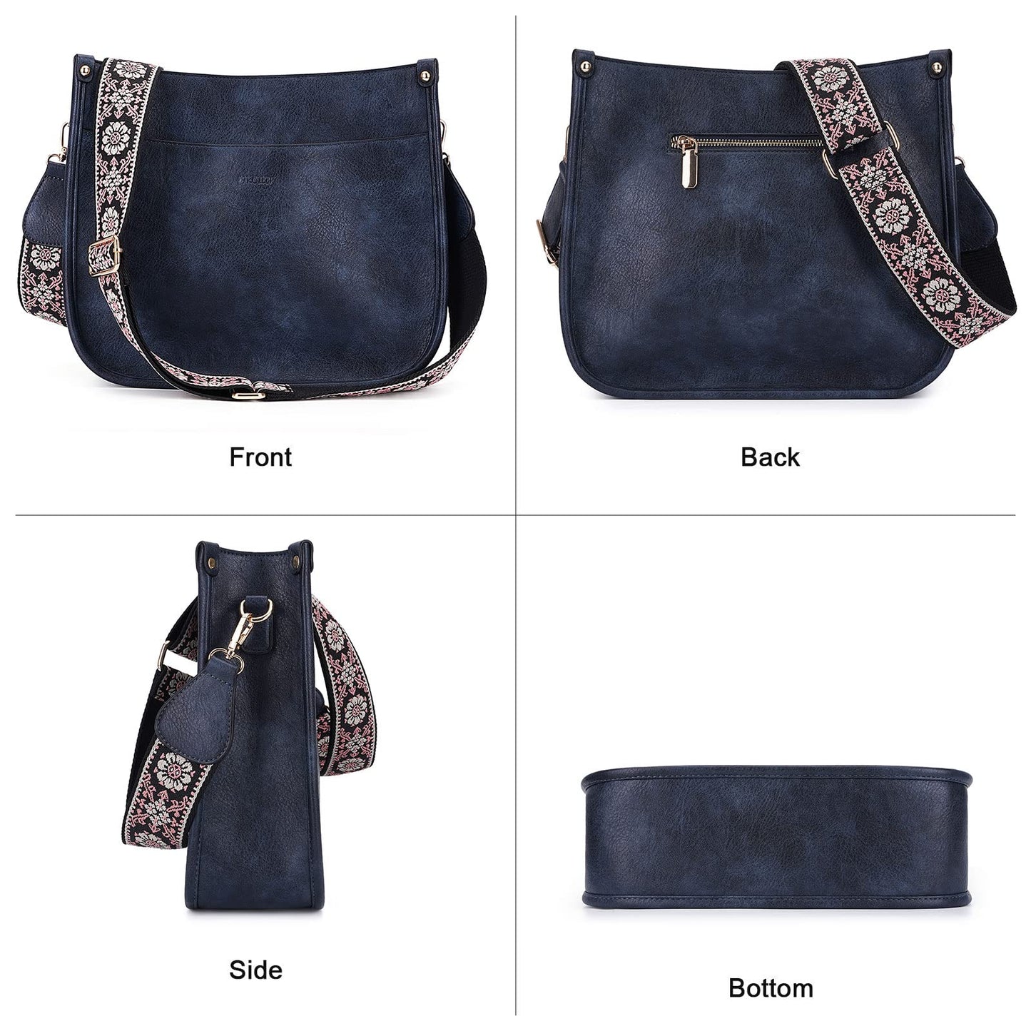 HKCLUF Crossbody Bags for Women Trendy Vegan Leather Hobo Handbags With 2PCS Adjustable Guitar Strap Shoulder Bucket Bags