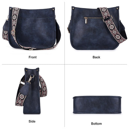 HKCLUF Crossbody Bags for Women Trendy Vegan Leather Hobo Handbags With 2PCS Adjustable Guitar Strap Shoulder Bucket Bags