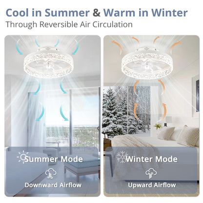 LEDIARY 20" Modern Ceiling Fans with Lights and Remote, Dimmable Low Profile Ceiling Fan, Flush Mount Ceiling Fan, Stepless Color Temperature Change and 6 Speeds - White