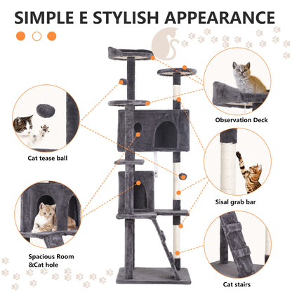 BestPet 54in Cat Tree Tower for Indoor Cats,Multi-Level Furniture Activity Center with Scratching Posts Stand House Condo Funny Toys Kittens Pet Play House,Dark Gray