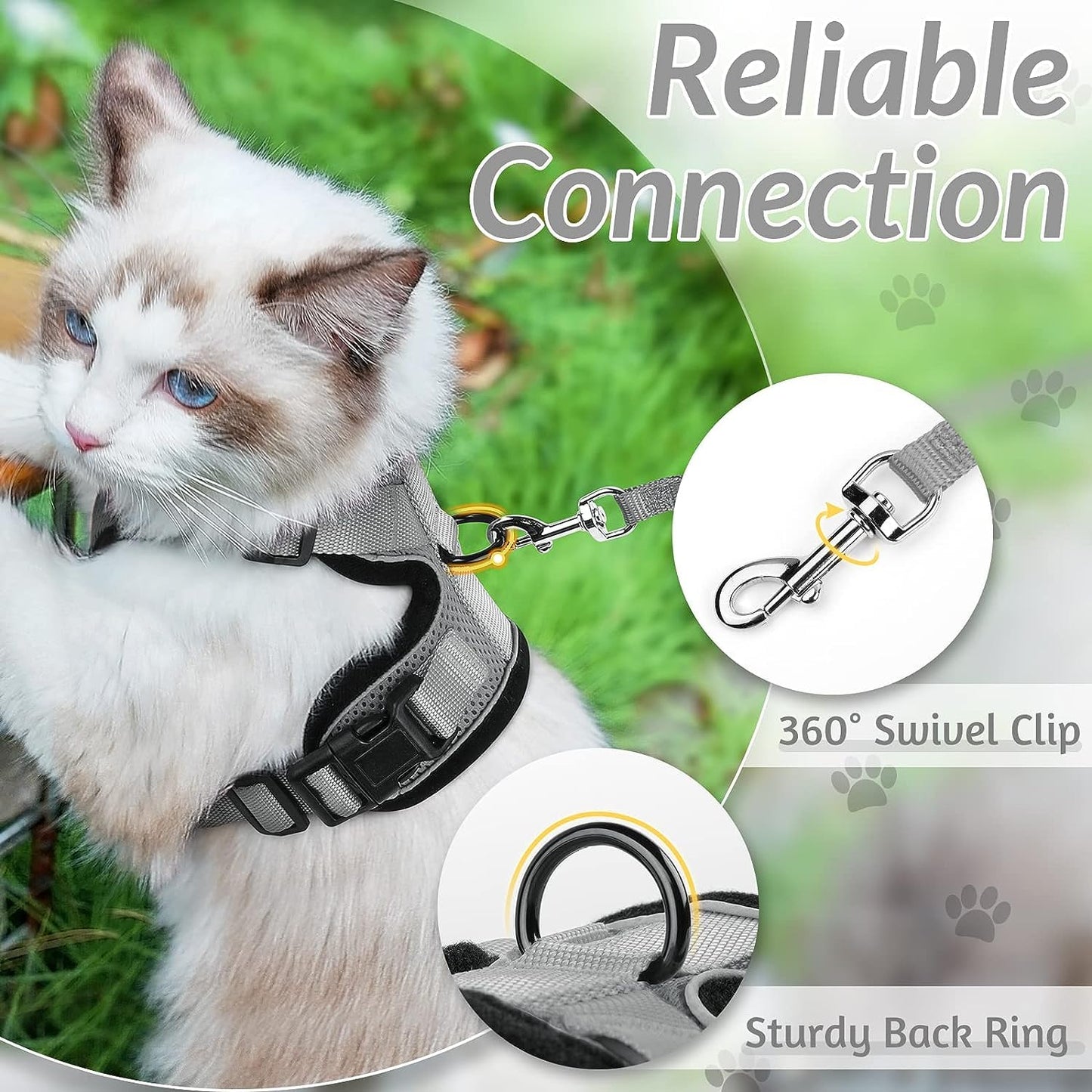 rabbitgoo Cat Harness and Leash for Walking, Escape Proof Soft Adjustable Vest Harnesses for Cats, Easy Control Breathable Reflective Strips Jacket, Black, XS