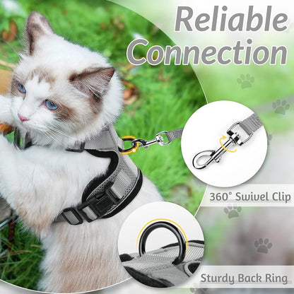 rabbitgoo Cat Harness and Leash for Walking, Escape Proof Soft Adjustable Vest Harnesses for Cats, Easy Control Breathable Reflective Strips Jacket, Black, XS