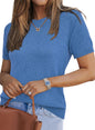 Arach&Cloz Women's Wool Blend Loose Fit Soft Summer Sweater Short Sleeve Crew Neck Casual Pullover Tops Trendy Outfits 2025