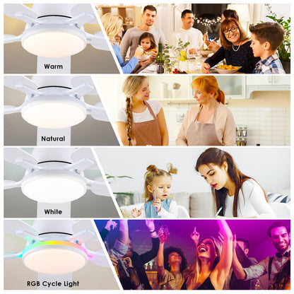 Ceiling Fans with Lights- 46" Low Profile Indoor Ceiling Fan with Light and Remote/APP Control, Flush Mount, LED Dimmable DC Reversible Modern Ceiling Fan for Bedroom（Black）