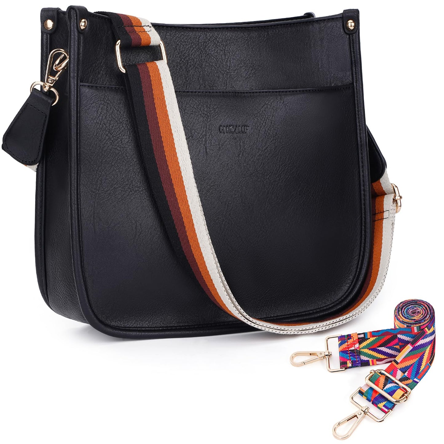 HKCLUF Crossbody Bags for Women Trendy Vegan Leather Hobo Handbags With 2PCS Adjustable Guitar Strap Shoulder Bucket Bags