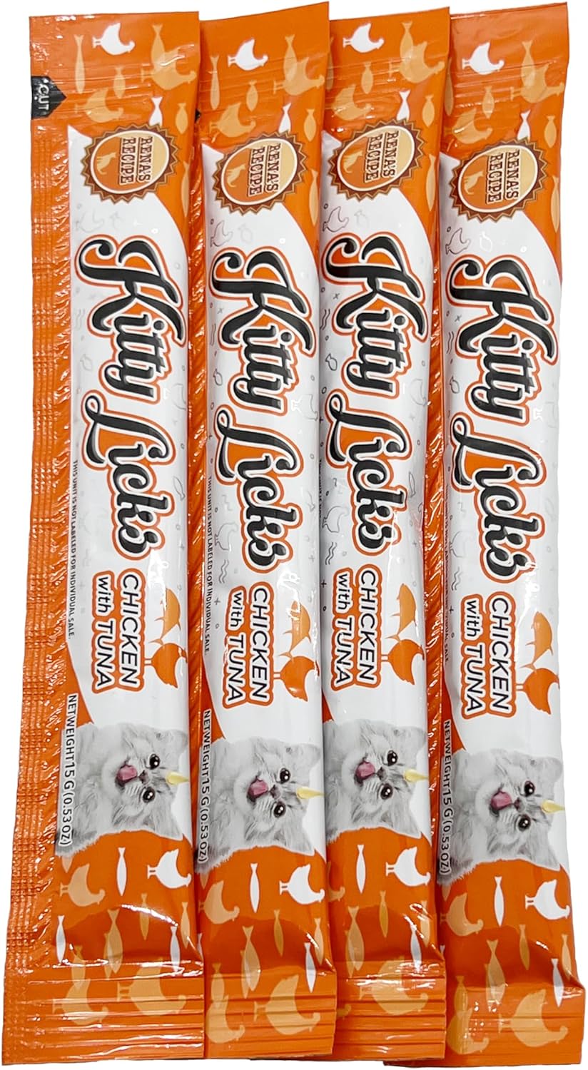 Rena's Recipe Kitty Licks Chicken Barrel (60 Tubes) 3 flavorsX20 Tubes Cream Lickable Cat Treats