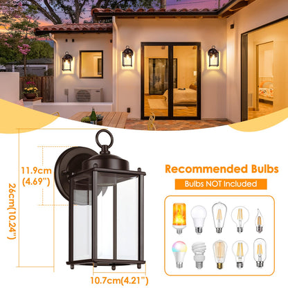 Outdoor Wall Lantern, Exterior Waterproof Wall Sconce Light Fixtures, Black Front Door Wall Lighting with Clear Beveled Glass Shade, 2 Pack